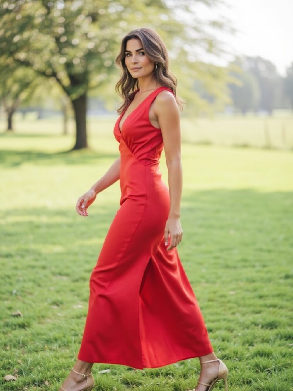 ZARA Red Satin Maxi Gown Prom High Slit M NWT